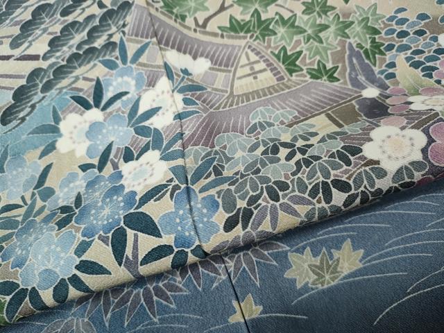 平和屋着物●豪華黒留袖 友禅 作家物 風景草花文 暈し染め 正絹 逸品 CABH9860ut