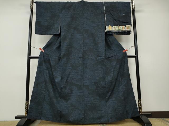平和屋着物●上質な紬 100亀甲 機乃里 エ霞風景草花文 証紙付き 正絹 逸品 CABH9863ut