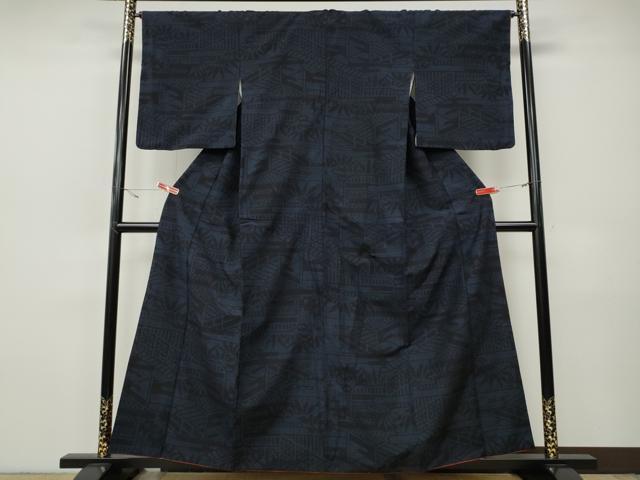 平和屋着物●結城紬 80亀甲 風景草木文 正絹 逸品 CABH9875ut