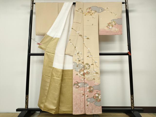 平和屋着物●訪問着 雲重ね花丸文 暈し染め 金彩 正絹 逸品 CABH9878ut