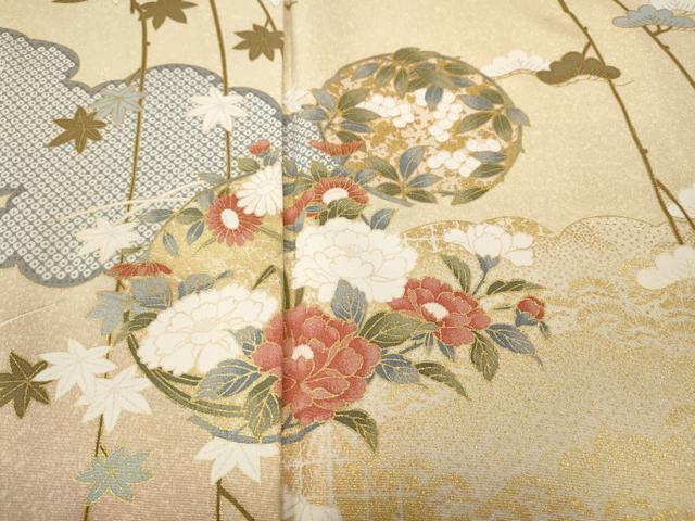 平和屋着物●訪問着 雲重ね花丸文 暈し染め 金彩 正絹 逸品 CABH9878ut