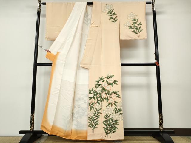 平和屋着物●訪問着 枝花文 暈し染め 鬼しぼ縮緬 正絹 逸品 CABH9880ut