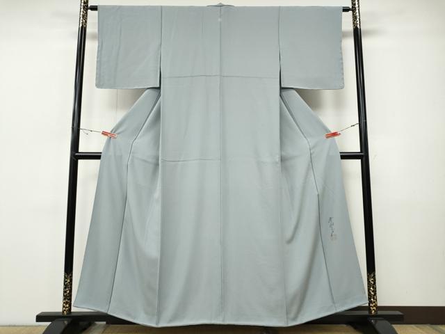 平和屋着物●染色作家 斉藤三才 色無地 灰青色 正絹 逸品 CABH9883ut