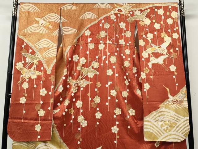 平和屋着物●豪華振袖 駒刺繍 立波飛鶴花文 金彩 正絹 逸品 CABH9885ut