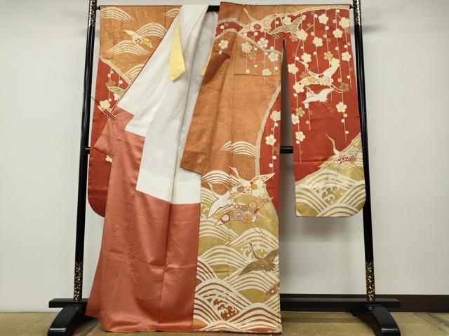平和屋着物●豪華振袖 駒刺繍 立波飛鶴花文 金彩 正絹 逸品 CABH9885ut