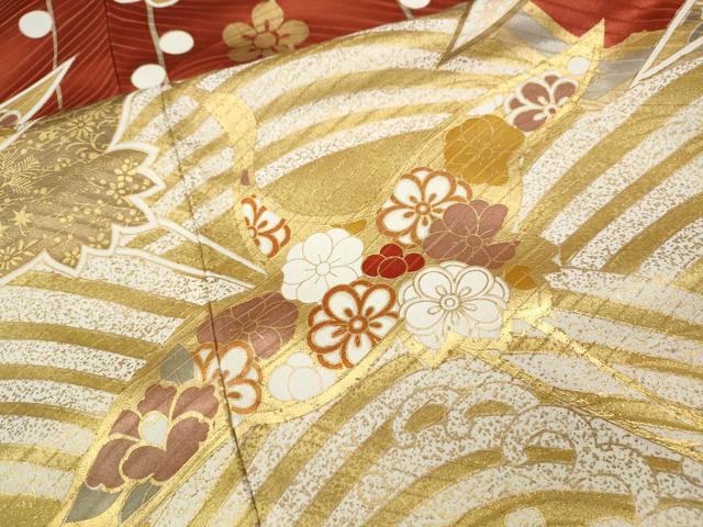平和屋着物●豪華振袖 駒刺繍 立波飛鶴花文 金彩 正絹 逸品 CABH9885ut