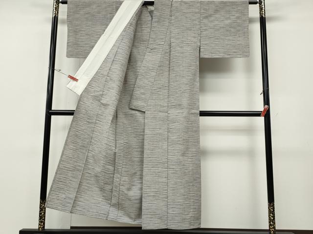 平和屋着物▽上質な紬 単衣 横段文 正絹 逸品 CABH9890ut