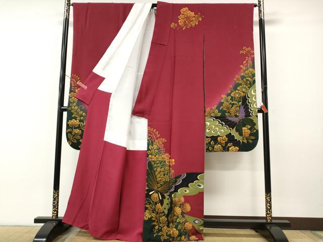 平和屋着物●豪華振袖 花蝶文 暈し染め 金彩 正絹 逸品 CABH9896ut