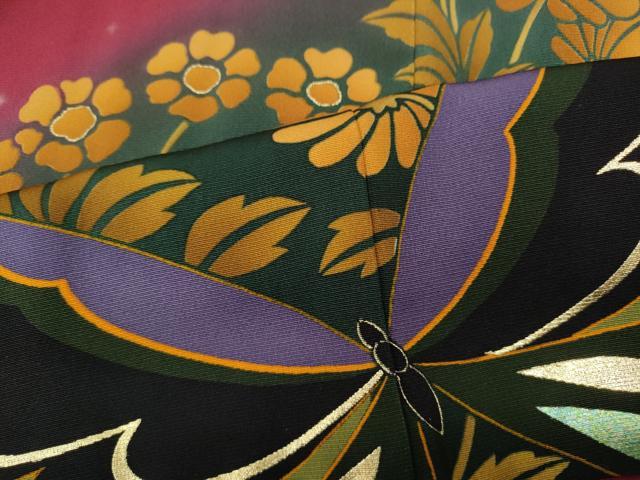 平和屋着物●豪華振袖 花蝶文 暈し染め 金彩 正絹 逸品 CABH9896ut