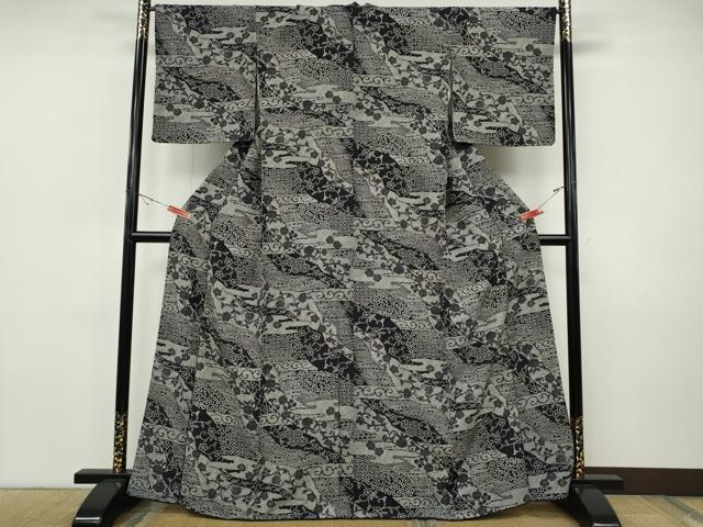 平和屋着物●上質な小紋 道長吉祥花唐草文 黒地 正絹 逸品 CABH9908ut