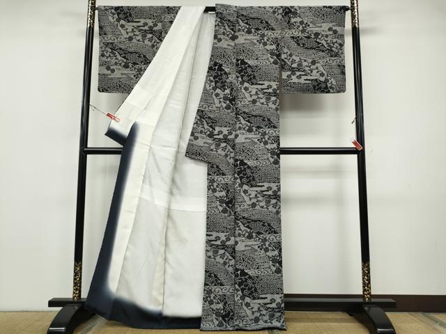 平和屋着物●上質な小紋 道長吉祥花唐草文 黒地 正絹 逸品 CABH9908ut