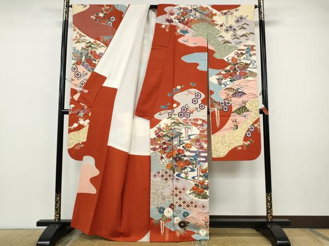 平和屋着物●豪華振袖 駒刺繍 流水風景草花文 金彩 正絹 逸品 CABH9910ut