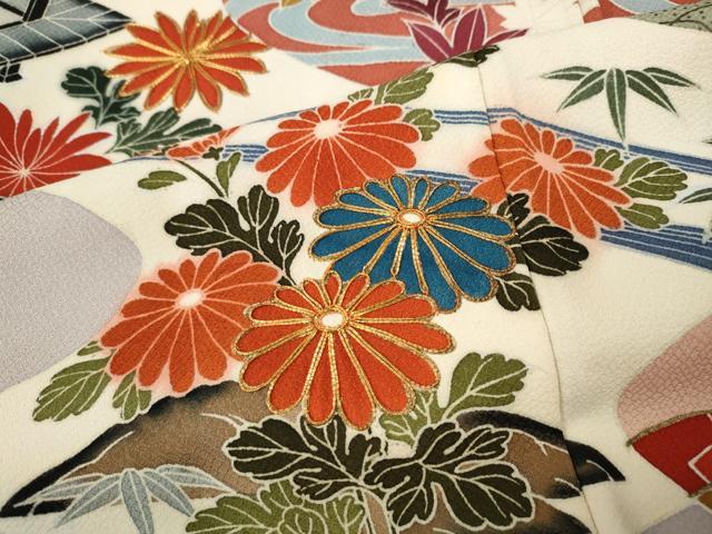 平和屋着物●豪華振袖 駒刺繍 流水風景草花文 金彩 正絹 逸品 CABH9910ut
