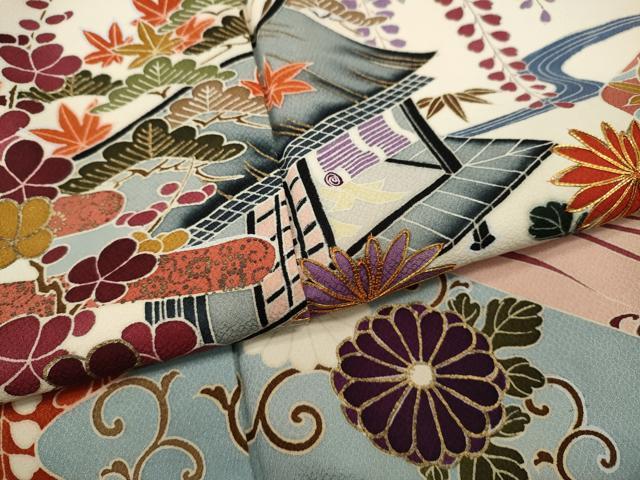 平和屋着物●豪華振袖 駒刺繍 流水風景草花文 金彩 正絹 逸品 CABH9910ut