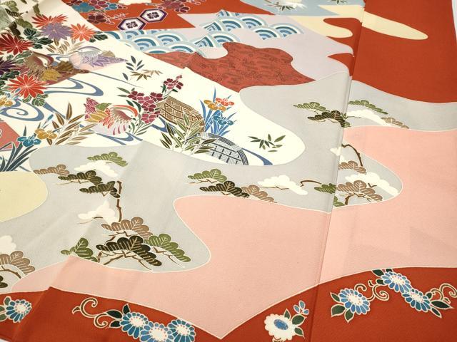 平和屋着物●豪華振袖 駒刺繍 流水風景草花文 金彩 正絹 逸品 CABH9910ut