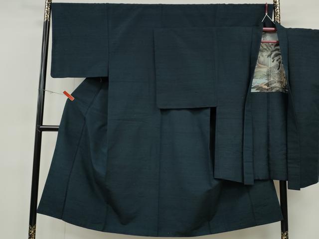 平和屋着物○男性 紬 アンサンブル 鉄御納戸色 正絹 逸品 CABH9913ut