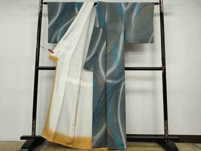平和屋着物●染色作家 斉藤三才 小紋 変わり縞 暈し染め 正絹 逸品 CABH9916ut