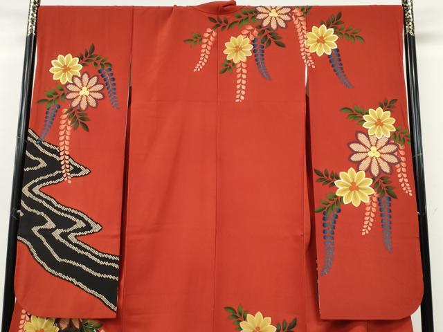 平和屋着物●豪華振袖 駒刺繍 鹿の子花文 金彩 正絹 逸品 CABH9917ut