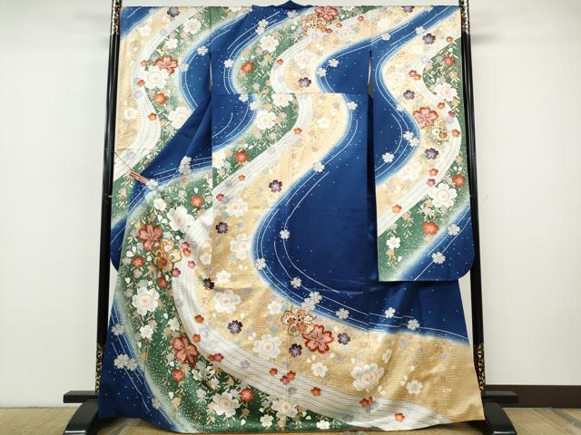平和屋着物●豪華振袖 駒刺繍 舞花文 金彩 正絹 逸品 CABH9918ut