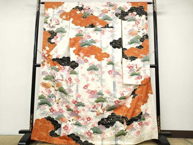 平和屋着物●豪華振袖 駒刺繍 飛鶴松竹梅文 金彩 正絹 逸品 CABH9919ut
