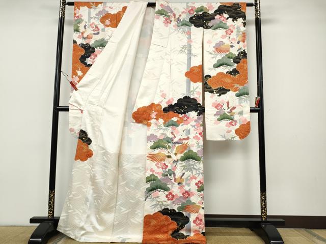平和屋着物●豪華振袖 駒刺繍 飛鶴松竹梅文 金彩 正絹 逸品 CABH9919ut