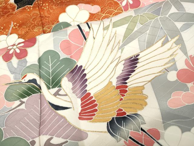 平和屋着物●豪華振袖 駒刺繍 飛鶴松竹梅文 金彩 正絹 逸品 CABH9919ut