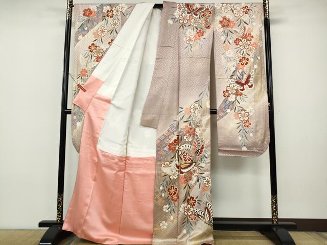 平和屋着物●谷崎潤一郎の世界 振袖 駒刺繍 舞蝶枝垂れ花文 暈し染め 金彩 正絹 逸品 CABH9921ut