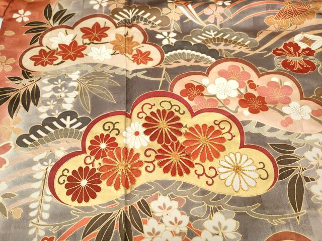 平和屋着物●豪華振袖 駒刺繍 宝尽くし松花文 暈し染め 金彩 正絹 逸品 CABH9922ut