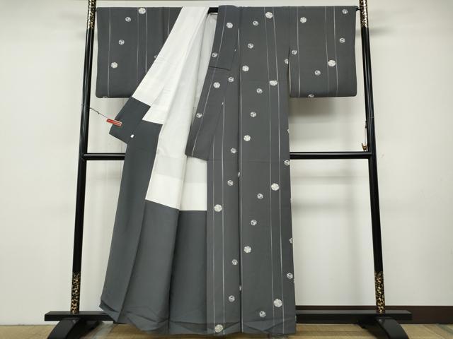 平和屋着物●上質な小紋 型染め 雪輪草花文 正絹 逸品 CABH9934ut