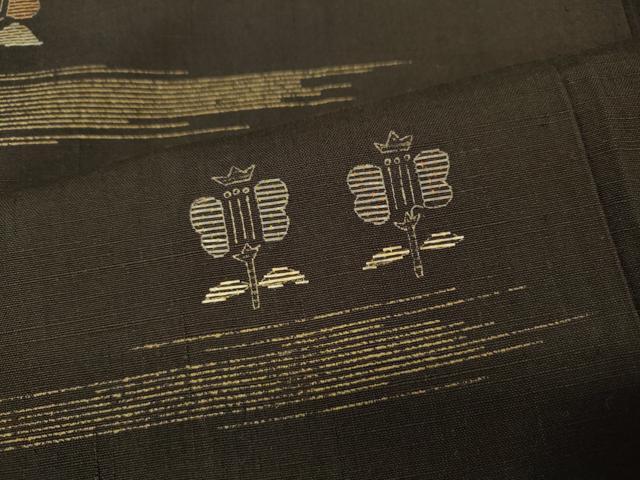平和屋着物●訪問着 紬地 竹屋町刺繍 草花文 金彩 正絹 逸品 CABH9942ut