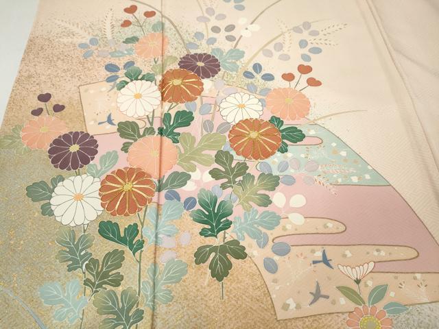 平和屋着物●訪問着 駒刺繍 地紙草花文 暈し染め 金彩 ロング丈 正絹 逸品 CABH9947ut