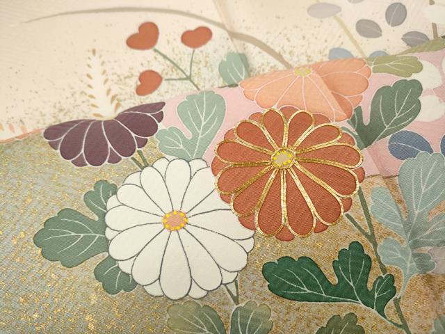 平和屋着物●訪問着 駒刺繍 地紙草花文 暈し染め 金彩 ロング丈 正絹 逸品 CABH9947ut