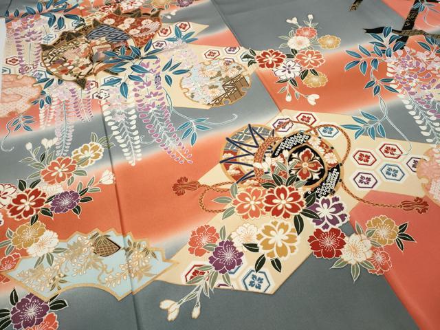 平和屋着物●豪華振袖 駒刺繍 糸巻き鼓花文 暈し染め 金彩 正絹 逸品 CABH9953ut