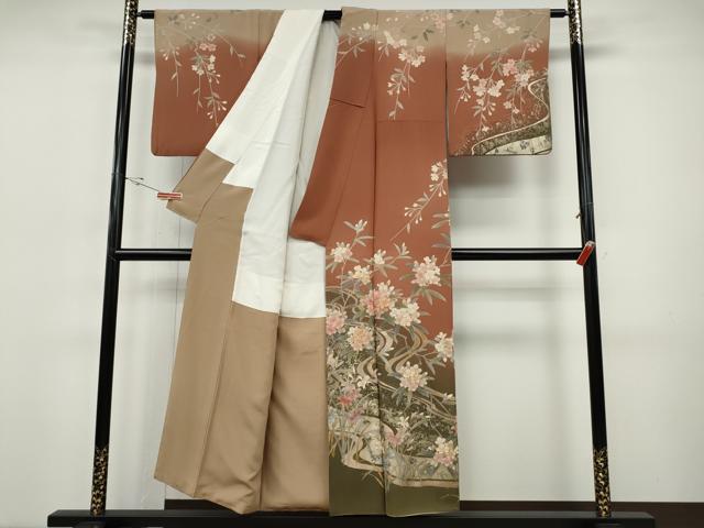 平和屋着物●訪問着 作家物 駒刺繍 流水枝花文 金銀彩 正絹 逸品 CABH9955ut