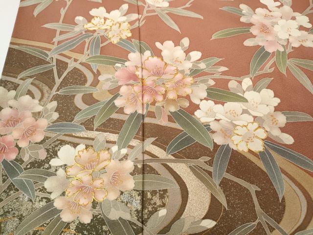 平和屋着物●訪問着 作家物 駒刺繍 流水枝花文 金銀彩 正絹 逸品 CABH9955ut