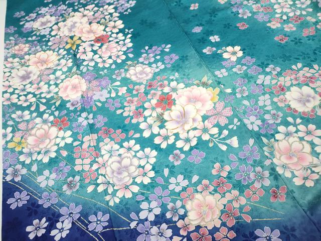 平和屋着物●豪華振袖 駒刺繍 舞花文 暈し染め 金彩 正絹 逸品 CABH9957ut