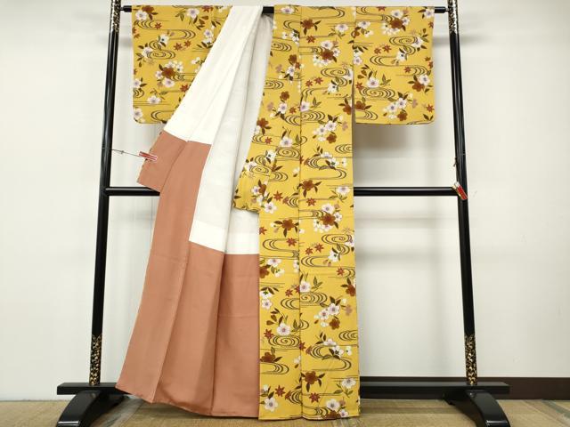 平和屋着物●ファッションデザイナー 花井幸子 小紋 流水花文 金彩 正絹 逸品 CABH9964ut