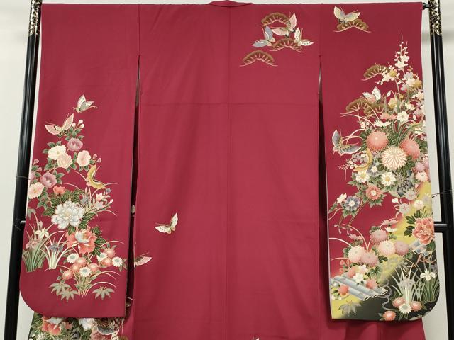 平和屋着物●豪華振袖 舞蝶花車文 暈し染め 金彩 正絹 逸品 CABH9968ut