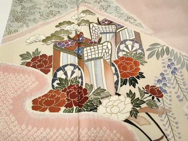平和屋着物●訪問着 絞り 刺繍 御所車花文 金彩 正絹 逸品 CABH9969ut
