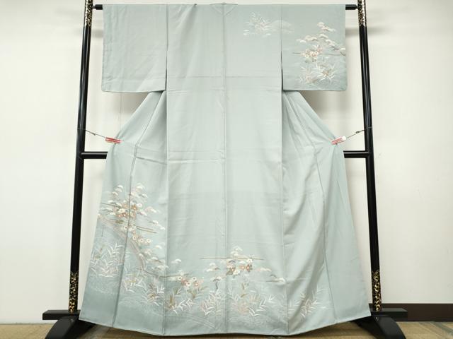 平和屋着物●訪問着 駒刺繍 渡橋草花文 暈し染め 正絹 逸品 CABH9970ut