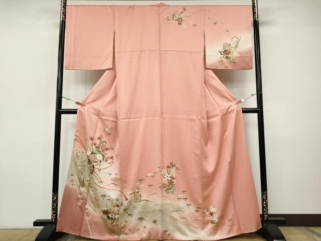 平和屋着物●訪問着 短冊重ね花車文 暈し染め 金彩 正絹 逸品 CABH9977ut