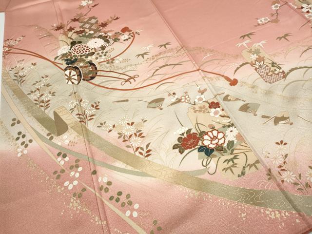 平和屋着物●訪問着 短冊重ね花車文 暈し染め 金彩 正絹 逸品 CABH9977ut