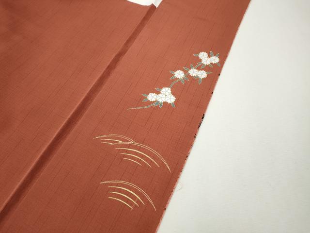 平和屋着物●訪問着 地紙流水草花文 シルエット 暈し染め 金彩 ロング丈 正絹 逸品 未使用 CABH9986ut