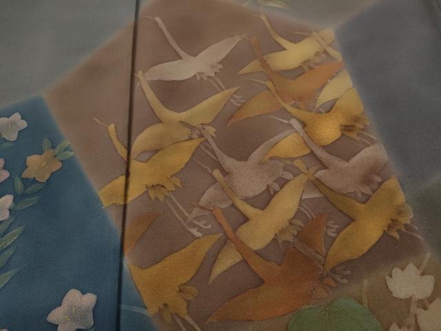 平和屋着物●訪問着 手描き 切嵌飛鶴鹿草花文 金彩 正絹 逸品 CABH9989ut