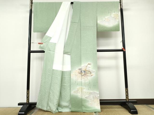平和屋着物●訪問着 詩歌 楽器人物花文 暈し染め 金銀彩 正絹 逸品 未使用 CABH9991ut
