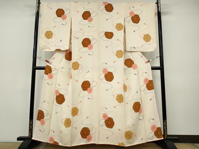 平和屋着物●上質な小紋 地紋起こし 絵皿花文 正絹 逸品 CABH9994ut