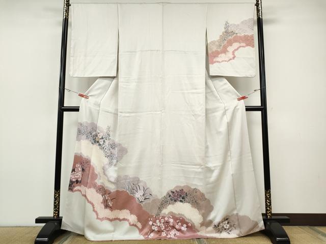 平和屋着物●訪問着 手描き 絞り 雲重ね草花文 金銀彩 正絹 逸品 CABH9998ut