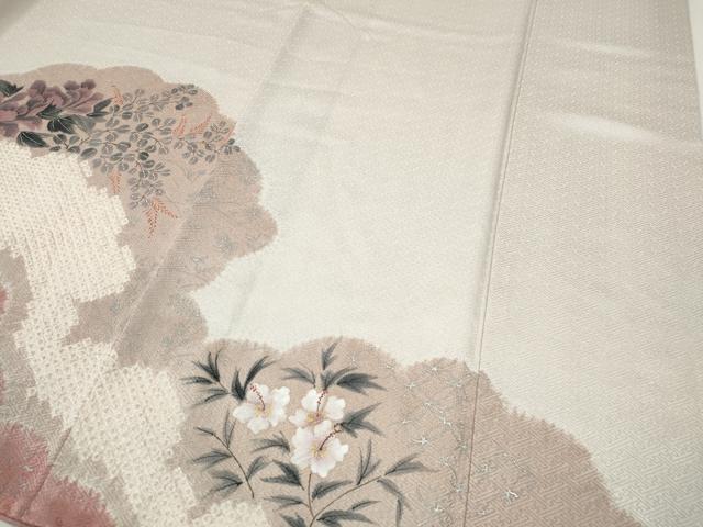 平和屋着物●訪問着 手描き 絞り 雲重ね草花文 金銀彩 正絹 逸品 CABH9998ut