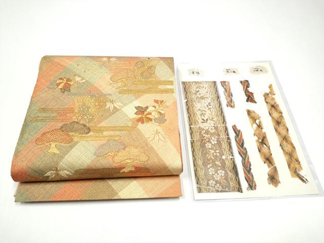 平和屋着物●ひなや工房 くむ・あむ・おる 伊豆蔵明彦 太鼓柄袋帯 刺繍 エ霞草花文 金糸 証紙付き 正絹 逸品 CABI0046hy
