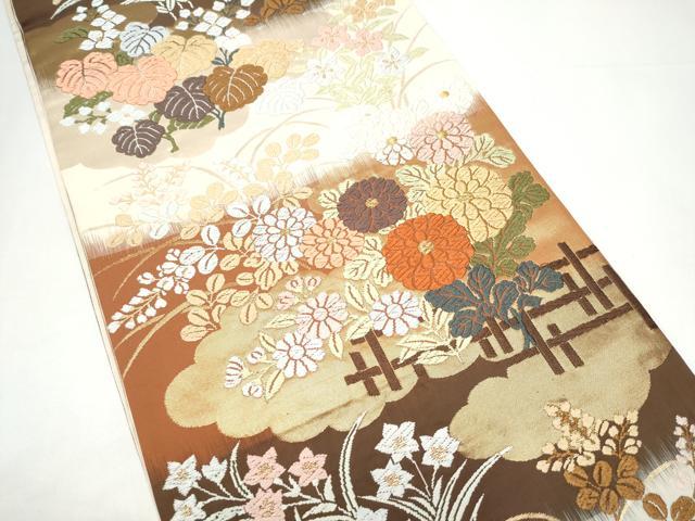 平和屋着物●六通柄袋帯 唐錦 錦秋能華文 金糸 正絹 逸品 CABI0051hy
